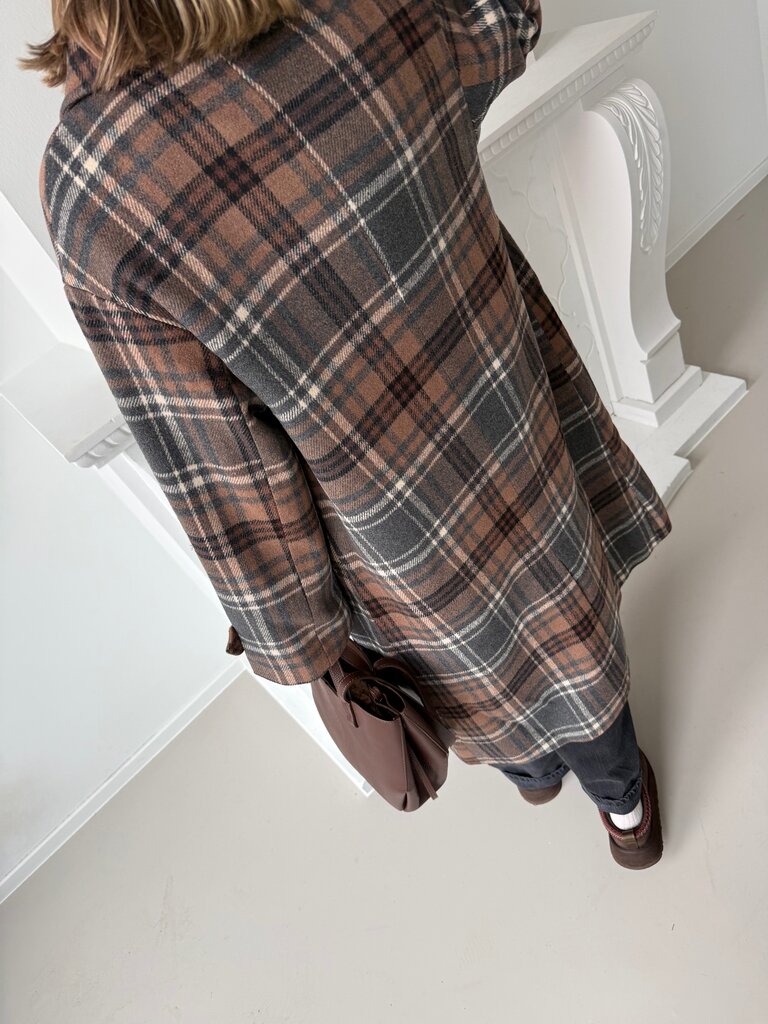 Laura check coat brown
