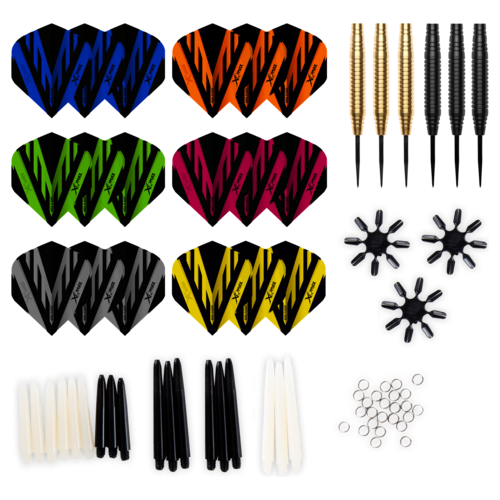 XQMax Darts XQMax Black & Gold Brass Darts + 90 Pieces Accessories - Steeldarts