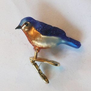 Christmas Decoration Clip  Miniature Bird Blue-Orange