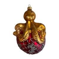 Kerstbal Octopus op Rode Bal
