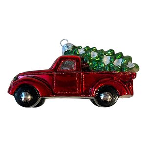 Kerstbal Truck met Kerstboom Donkerrood