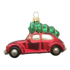 Kerstbal Auto  met Kerstboom Rood