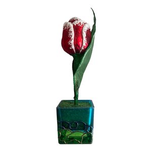 Botanisch Model Tulp Glas Rood-Wit