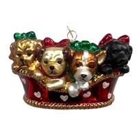 Kerstbal Puppies in een Mandje