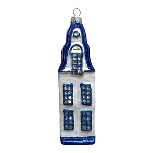 Kerstbal Huisje Delfts Blauw Groot