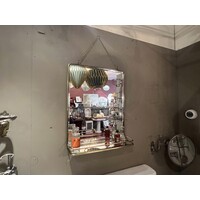Mirror with foldable shelf brass