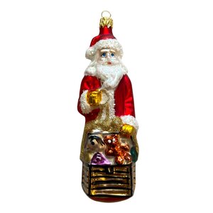Kerstbal Santa met Speelgoedmand