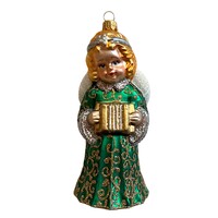 Christmas Decoration Green Angel with Accordion