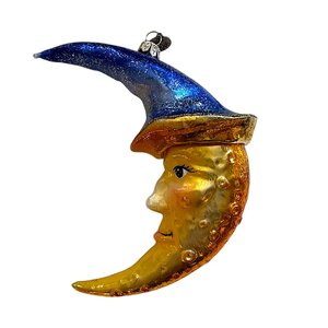 Kerstbal Maan met Blauwe Muts