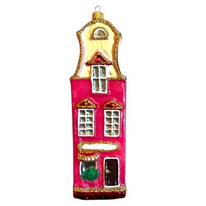 Kerstbal Huisje Roze
