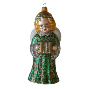 Christmas Decoration Green Angel with Accordion