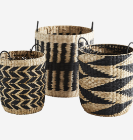 Grass wicker baskets - nat/black L