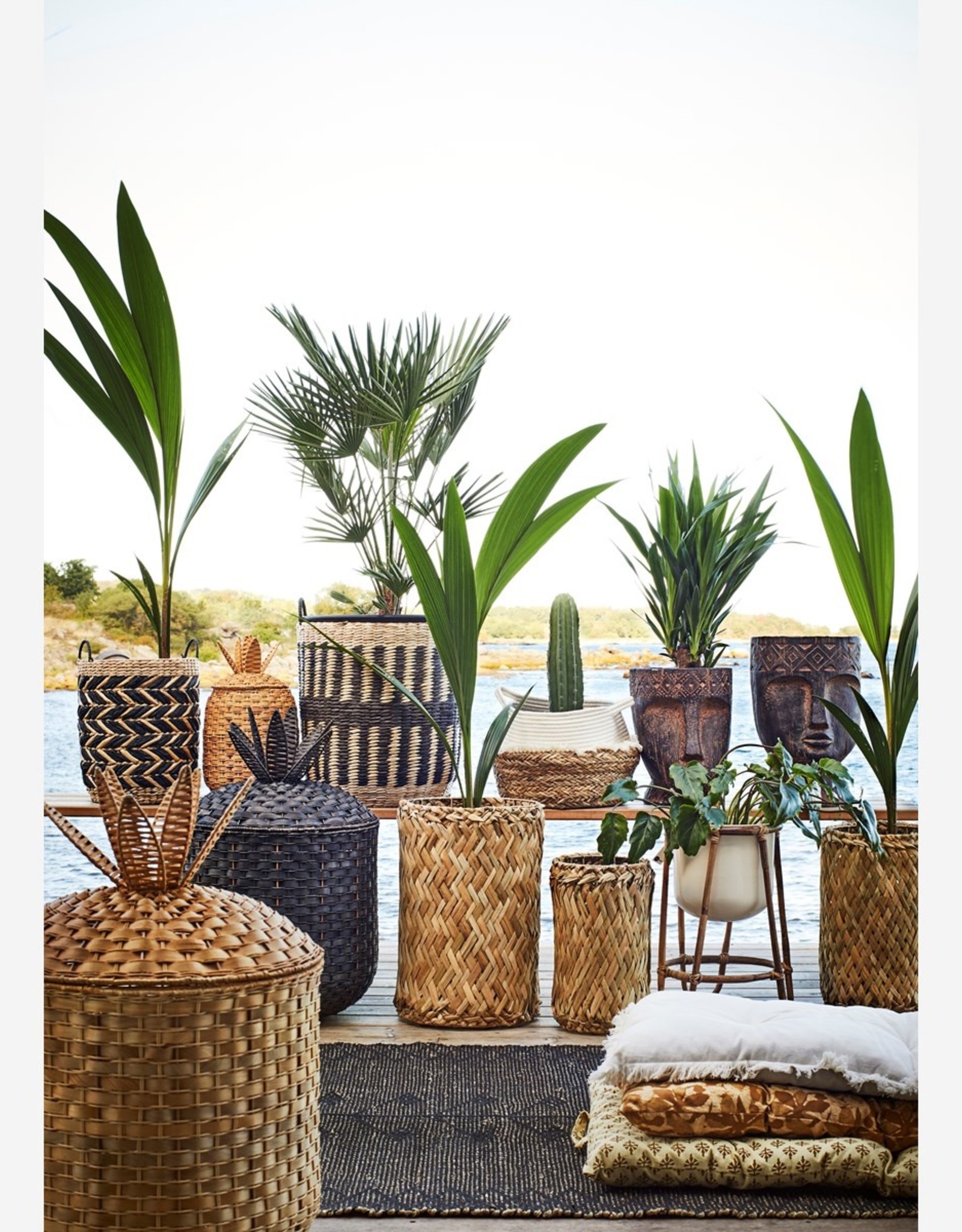 Grass wicker baskets - nat/black L