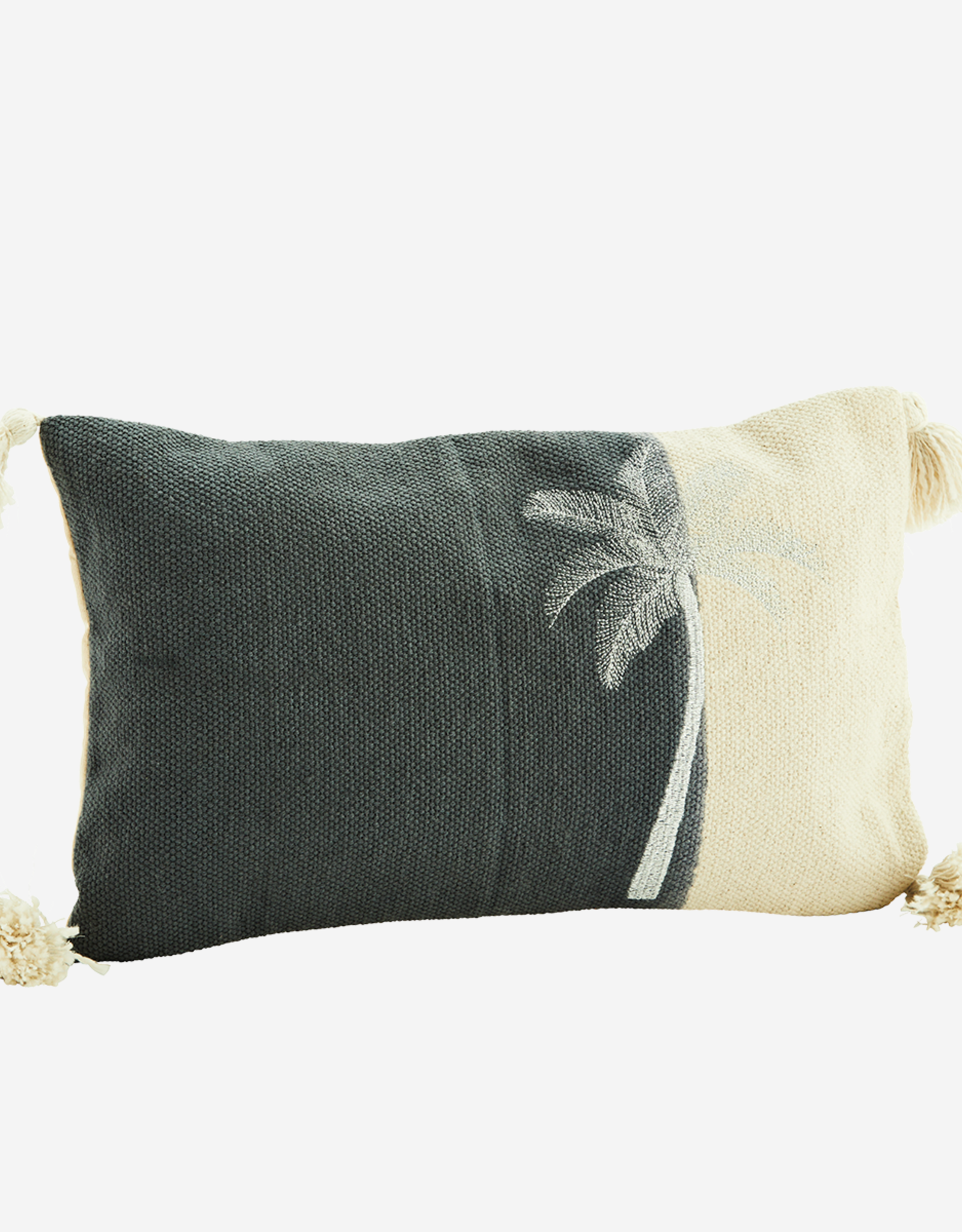Madam Stoltz Madam stoltz - Embroidered cushion grey palm - 40 x 60