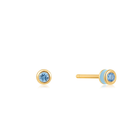 Ania Haie Oorbellen - Sage enamel gold stud  blue - goud
