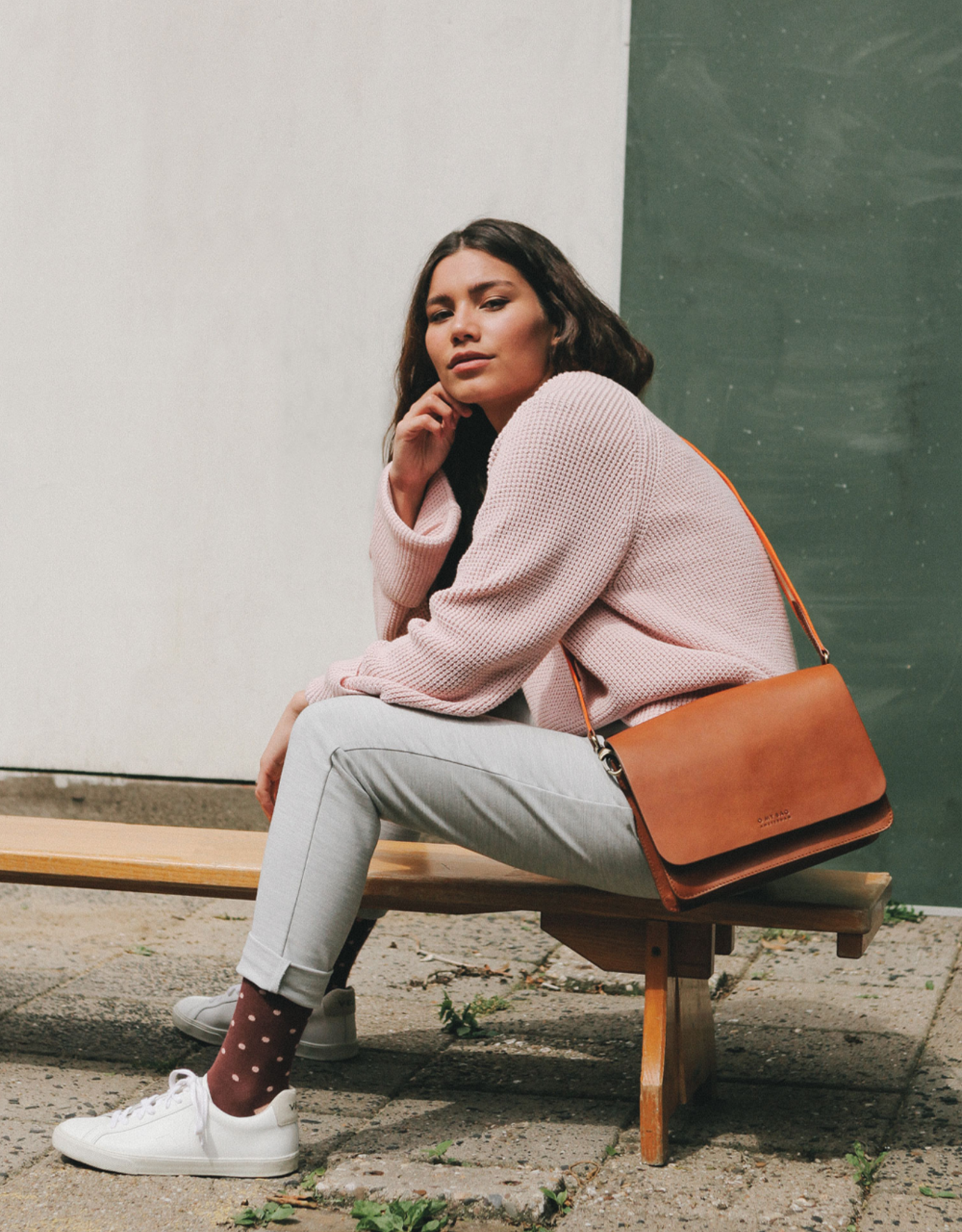 O My Bag Audrey - cognac classic leather - checkerd strap