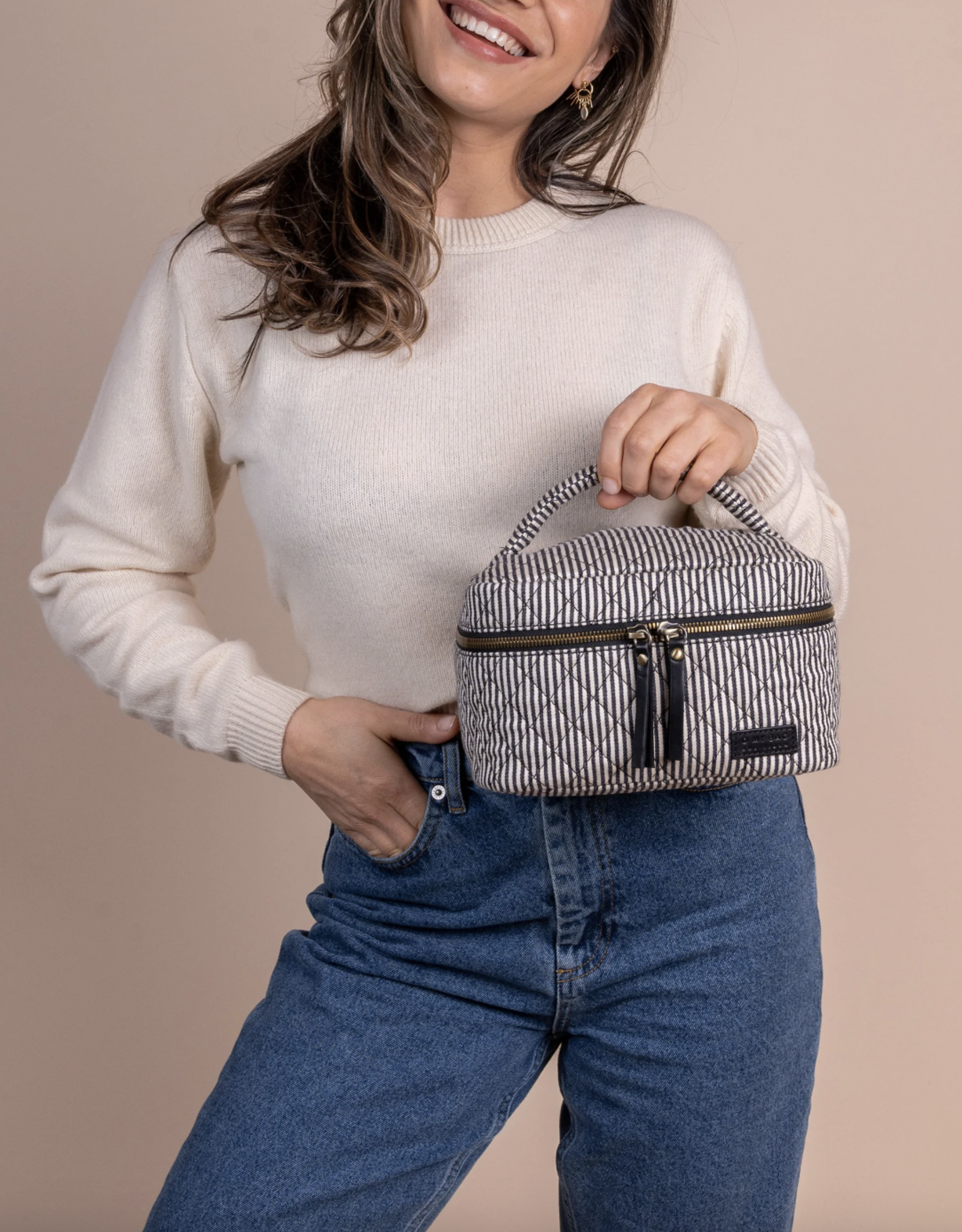 O My Bag Elise - Makeup bag cotton/black classic leather