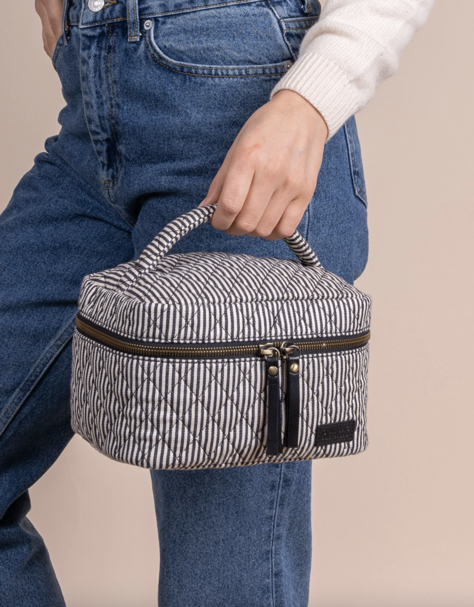 O My Bag Elise - Makeup bag cotton/black classic leather