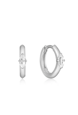 Ania Haie Oorbellen - Sparkle emblem huggie  hoop - zilver