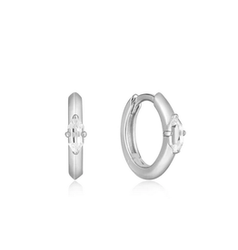 Ania Haie Oorbellen - Sparkle emblem huggie  hoop - zilver