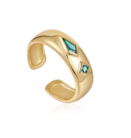 Ania Haie Ring - Teal Sparkle emblem thick band - gold