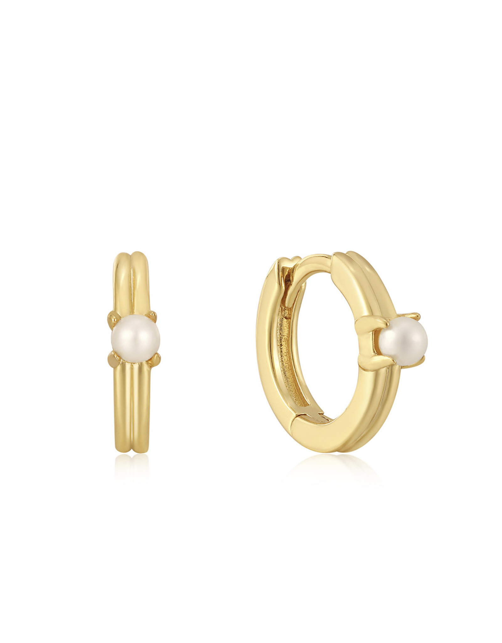 Ania Haie Oorbellen - Pearl cabochon huggie hoop - goud