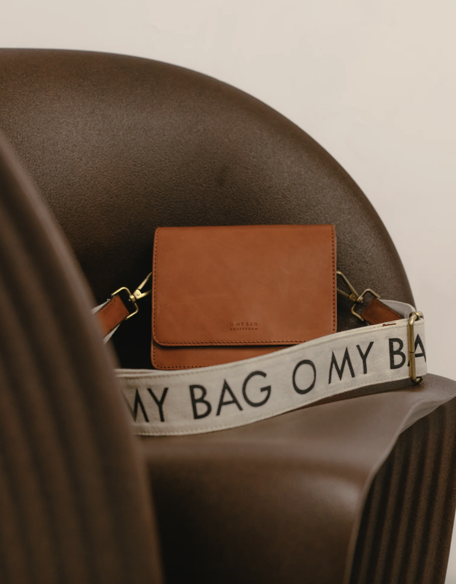 O My Bag Canvas logo strap - White Cognac classic leather