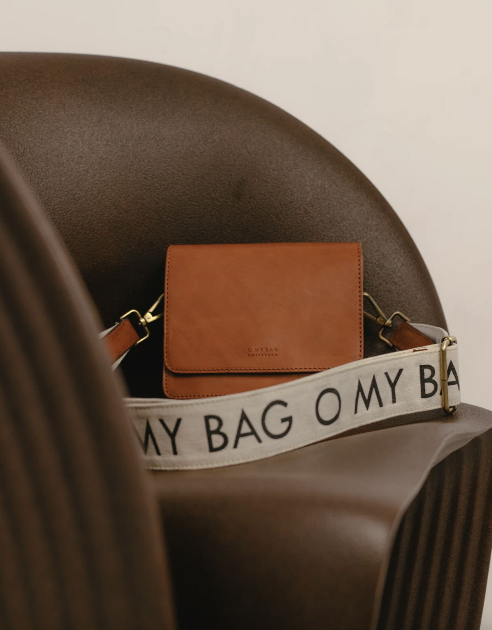 O My Bag O My Bag - Canvas logo strap - White Cognac classic leather