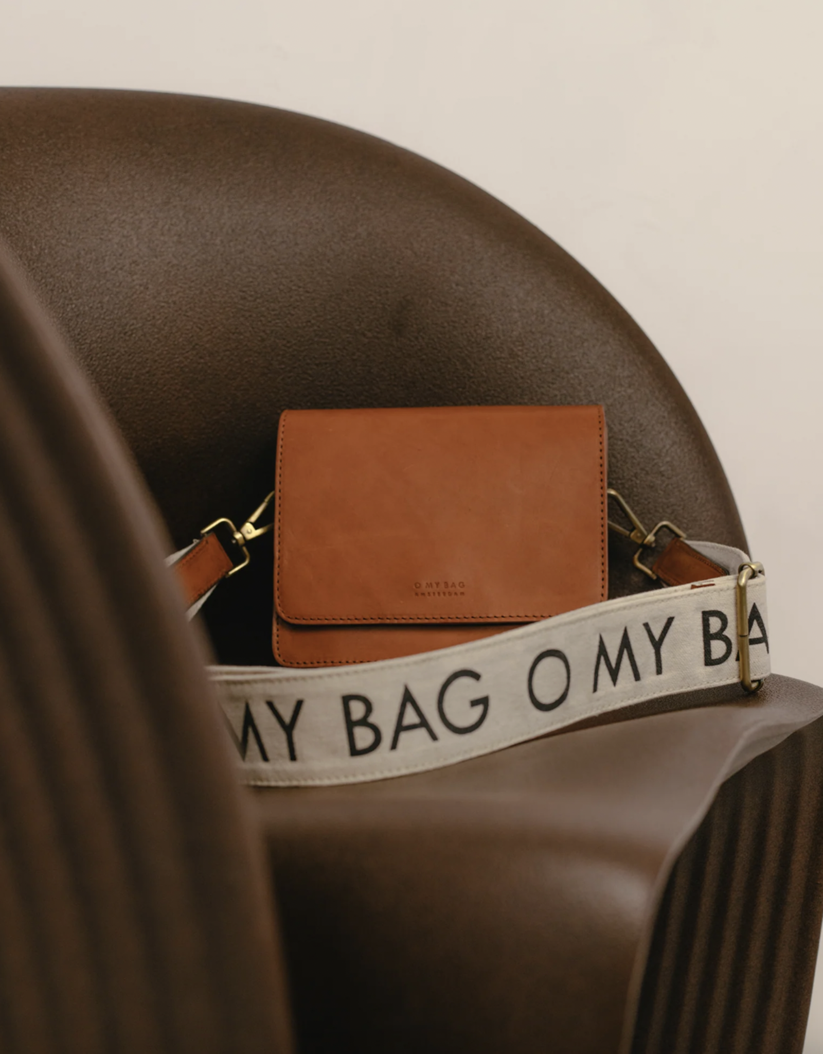 O My Bag Canvas Logo Strap - White & Cognac