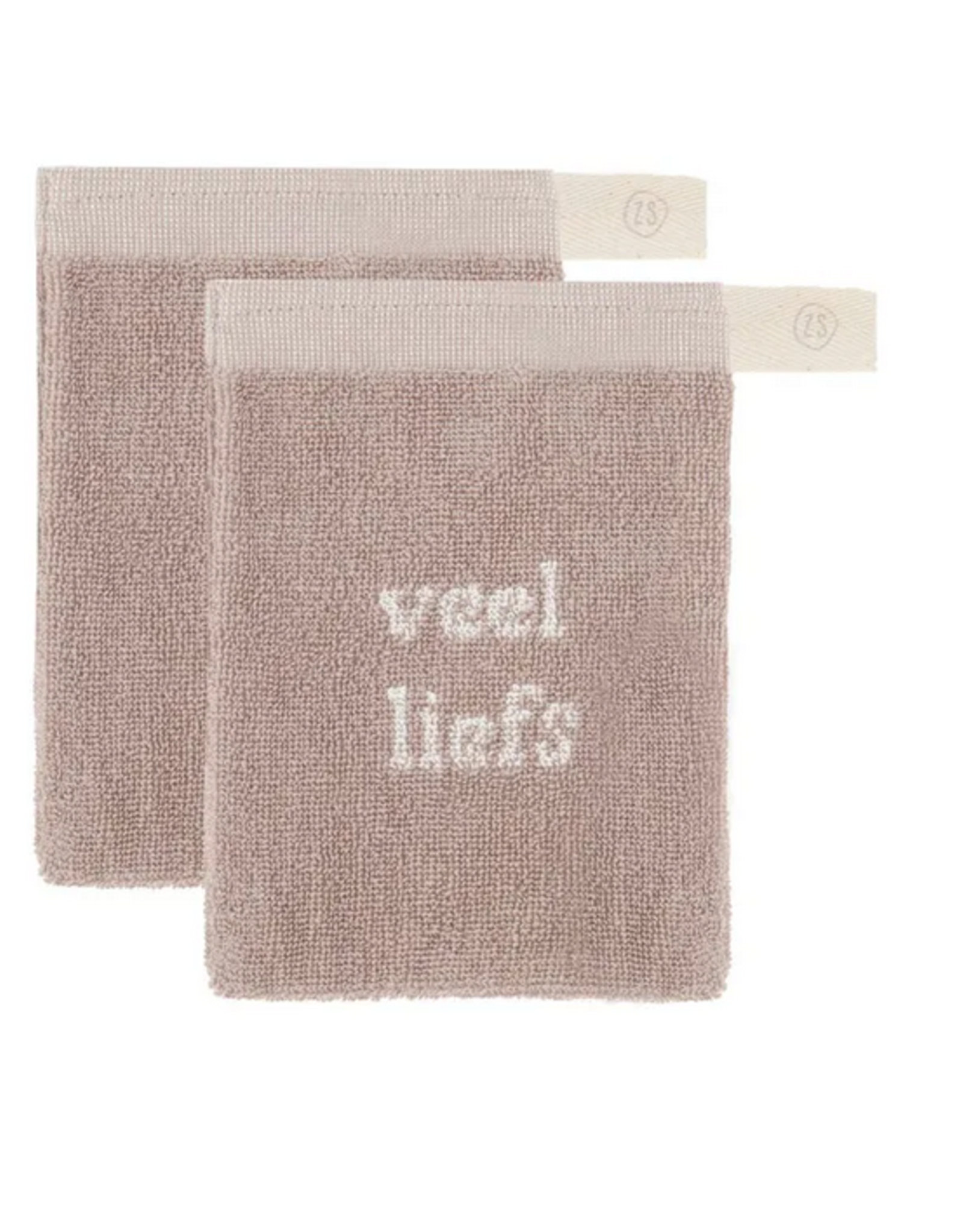 Zusss Set van 2 washandjes - Veel liefs - Leem