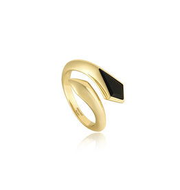 Ania Haie Ring - Black agate wrap adjustable - gold