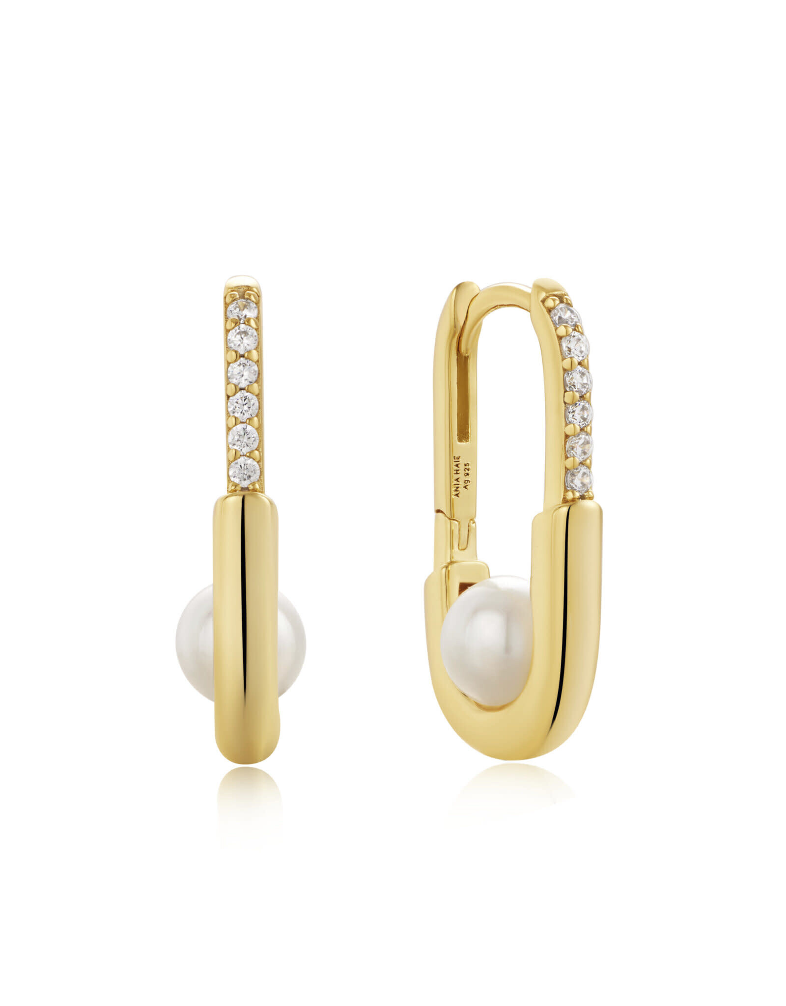 Ania Haie Ania Haie - Gold pearl interlock oval hoop oorbellen