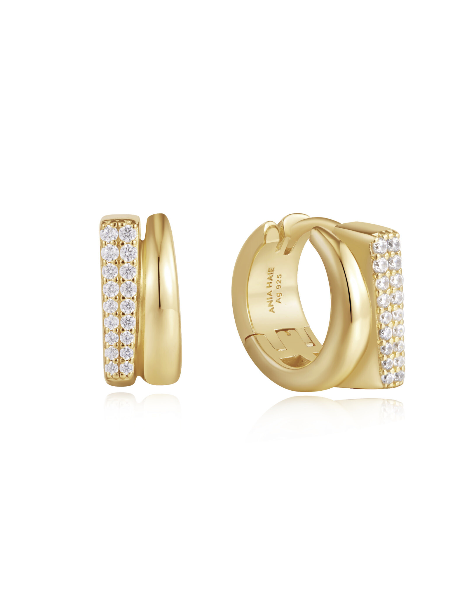 Ania Haie Oorbellen - Pavé double huggie hoop - goud