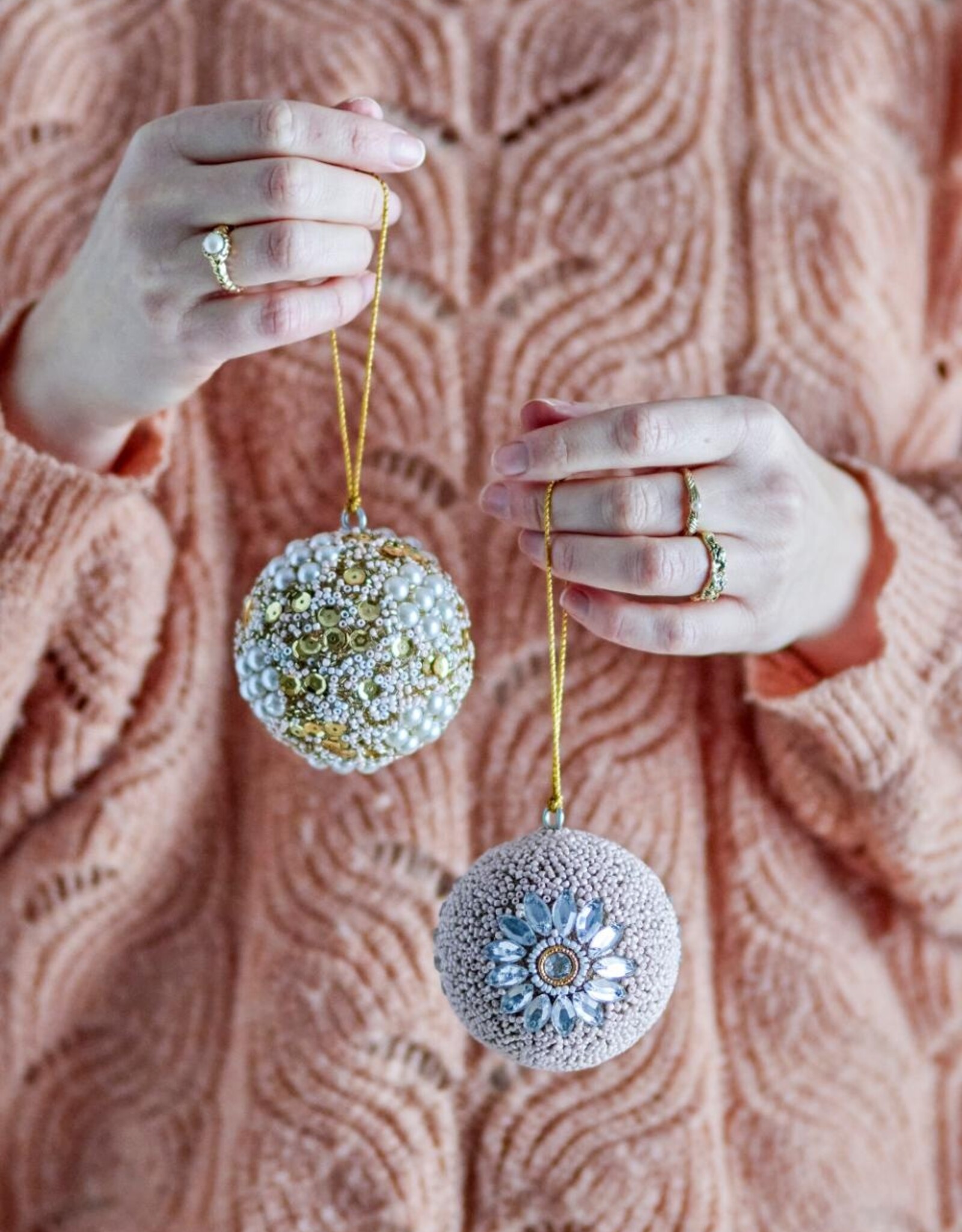 Bloomingville Kerstbal -  roze goud set van 2
