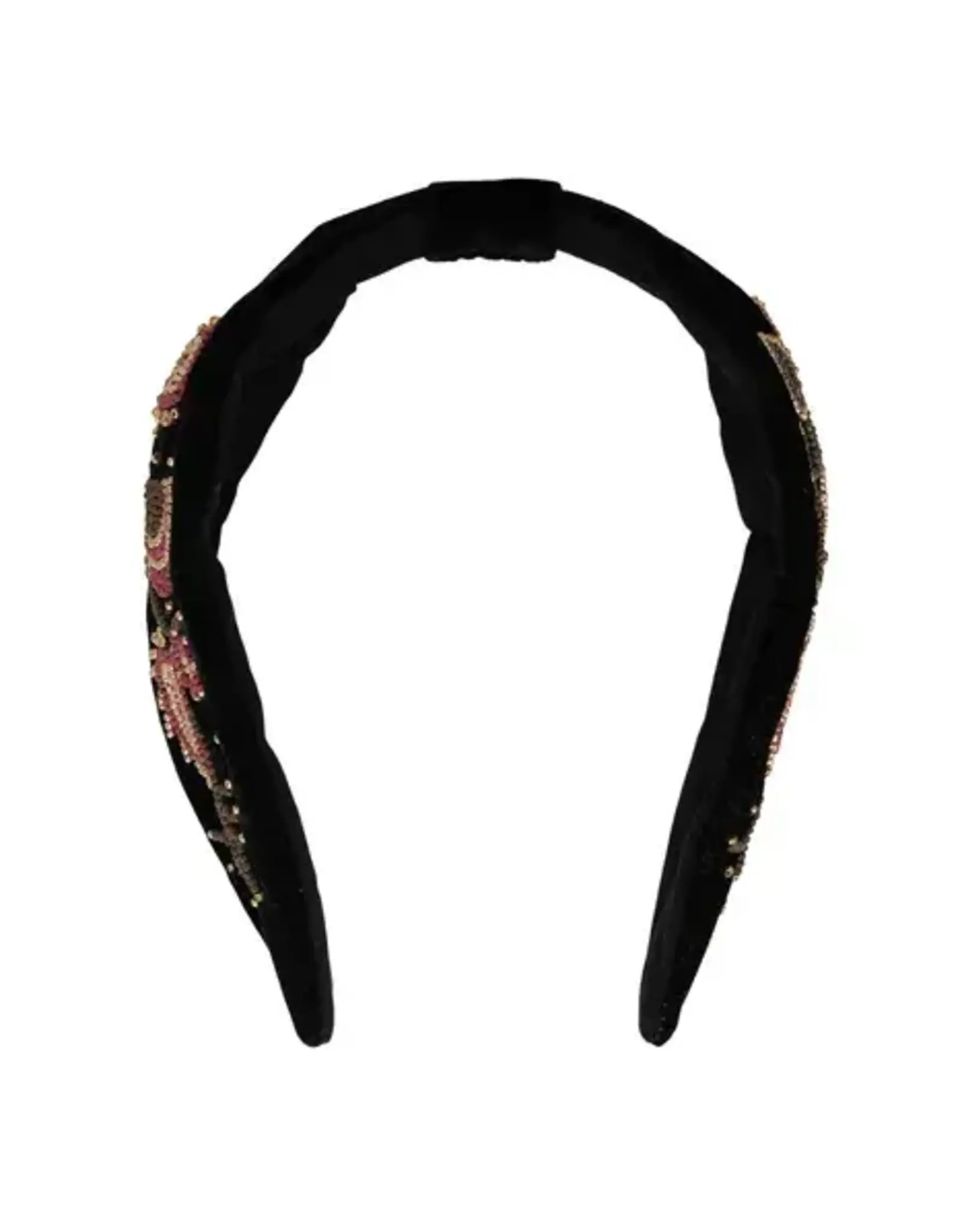 Zusss Haarband - Velvet met geborduurde kraaltjes zwart