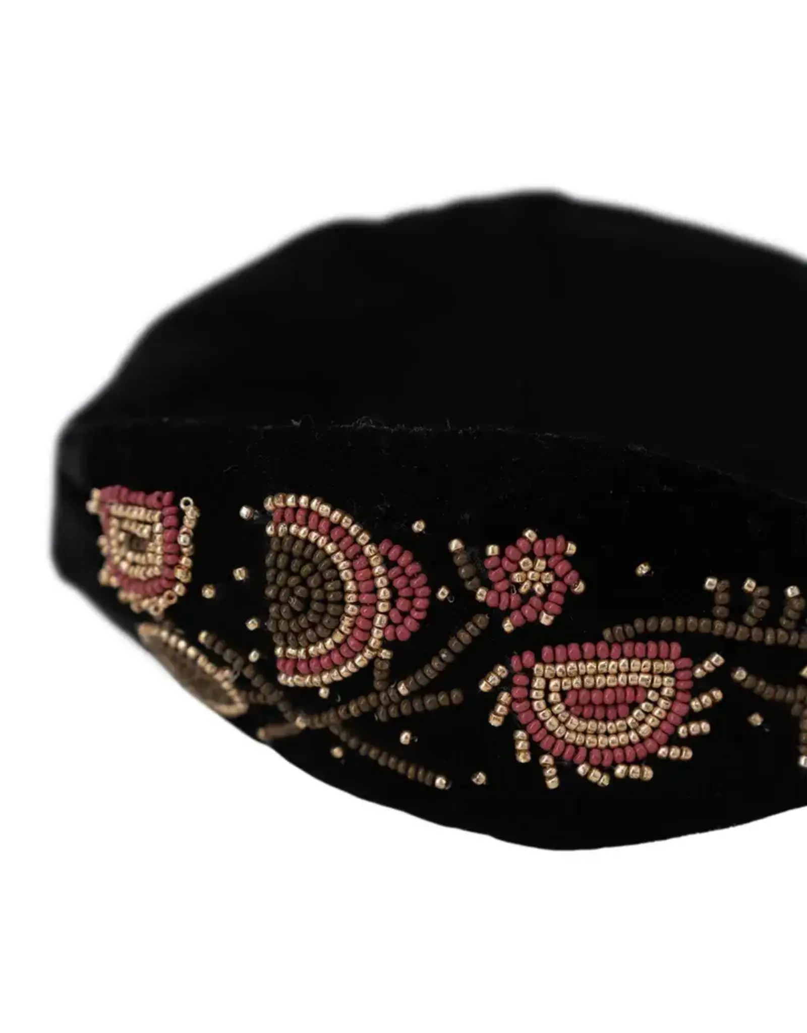 Zusss Haarband - Velvet met geborduurde kraaltjes zwart