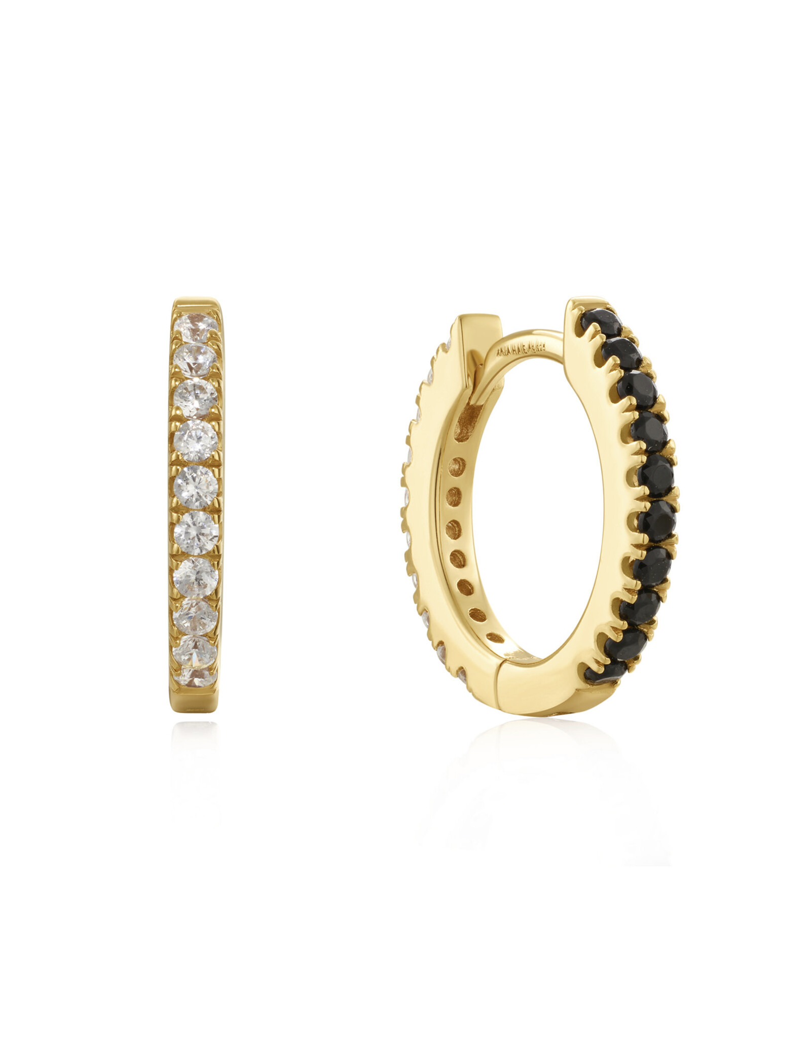 Ania Haie Oorbellen - black white cubic ziconia huggies - goud