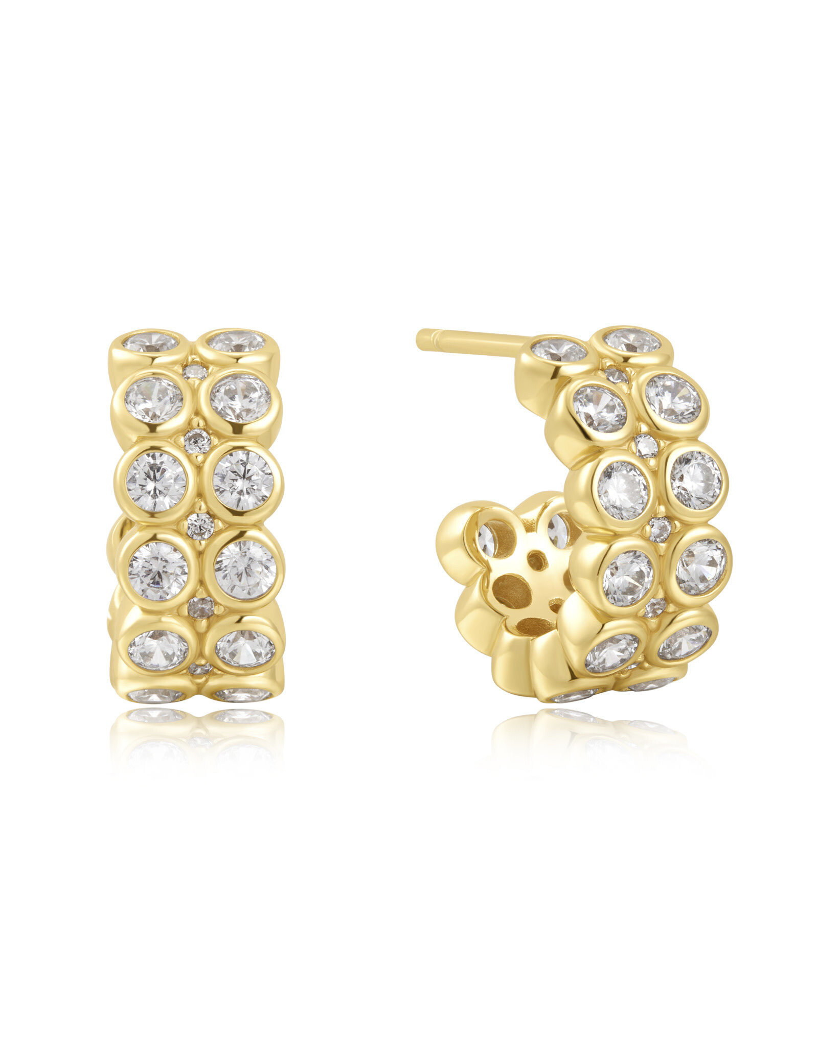 Ania Haie Oorbellen - Gold double row white cubic huggies