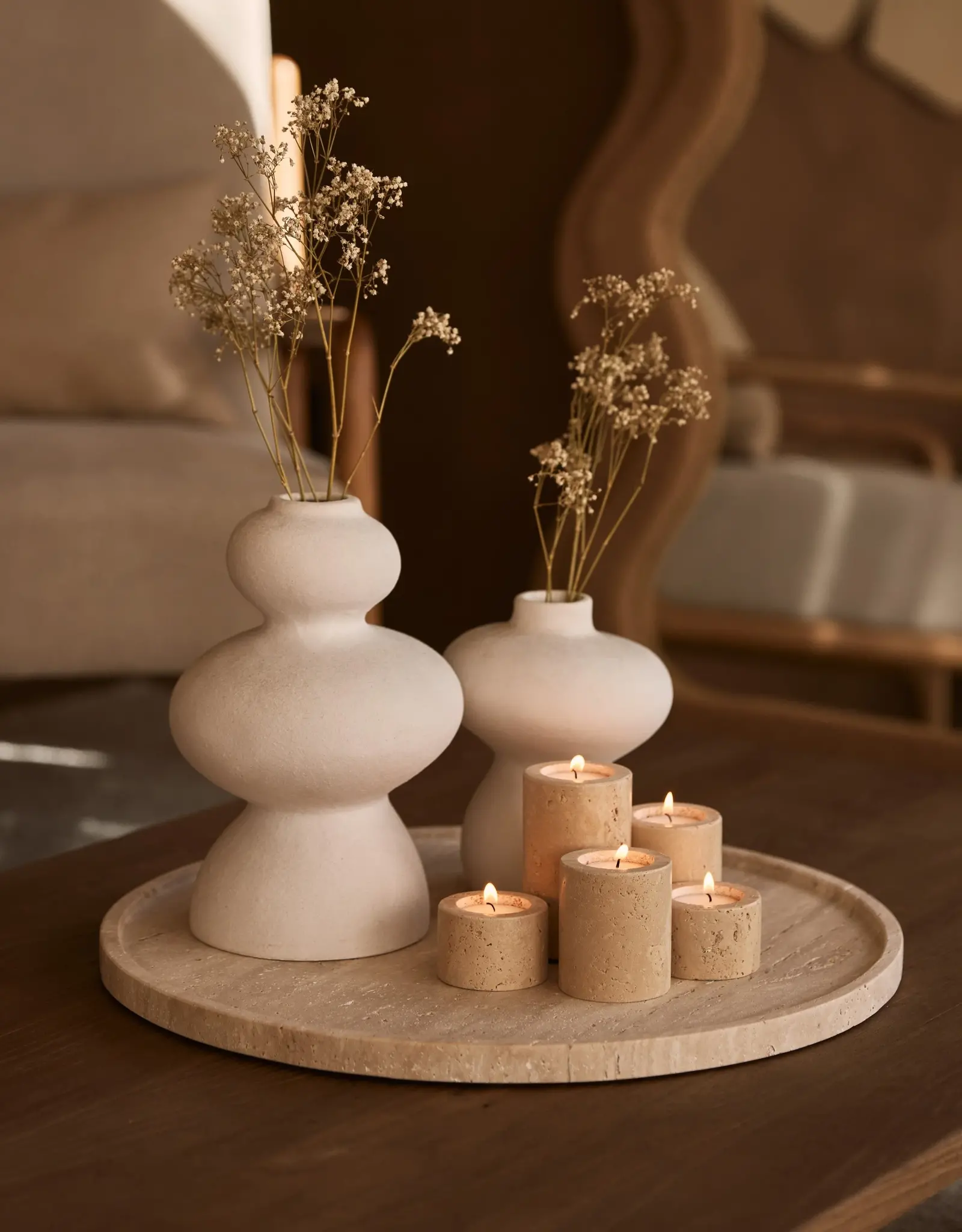 Mooisa Schaal - Travertine rond met rand - dia45 cm