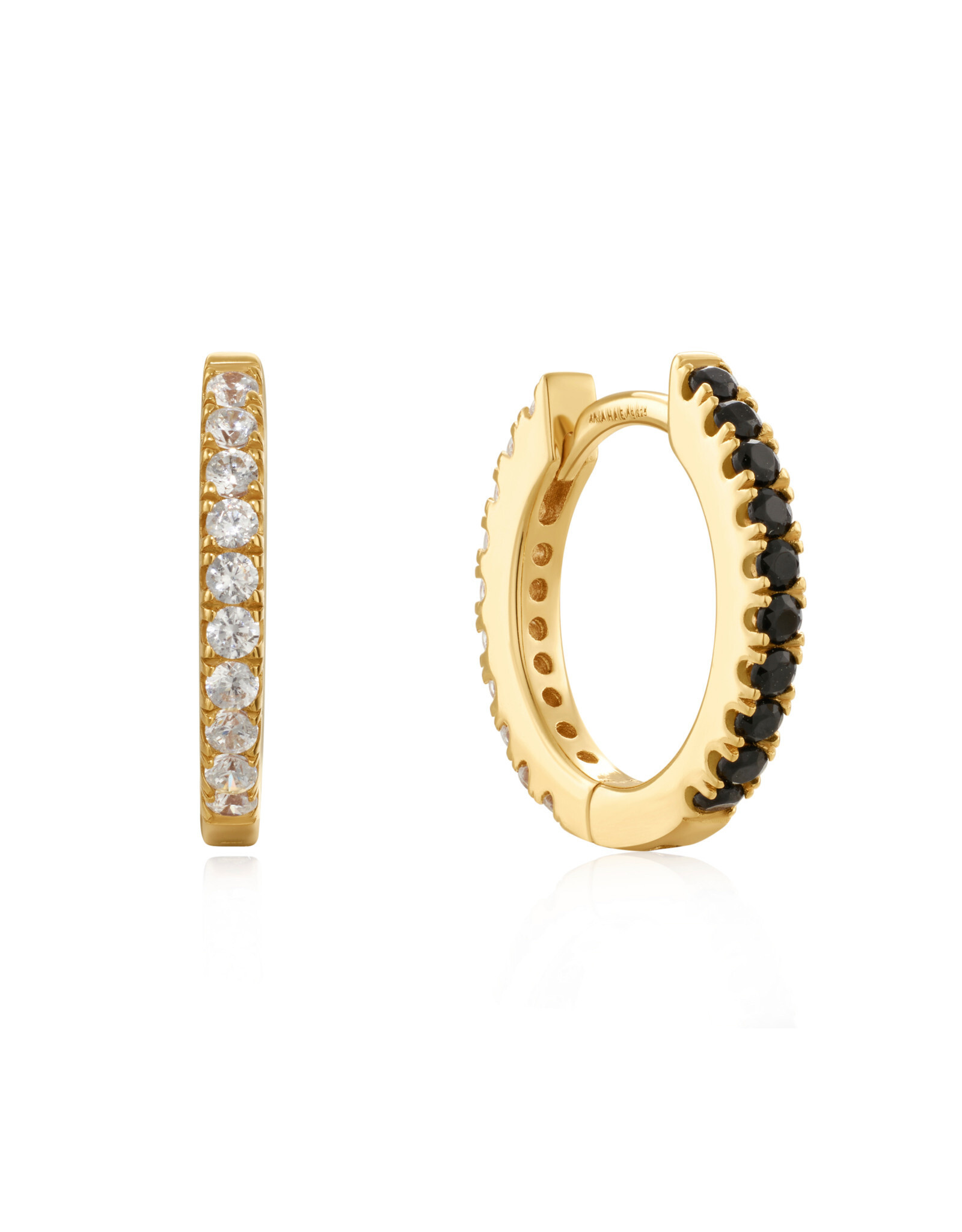 Ania Haie Oorbellen - Black an white cubic ziconia huggie - goud