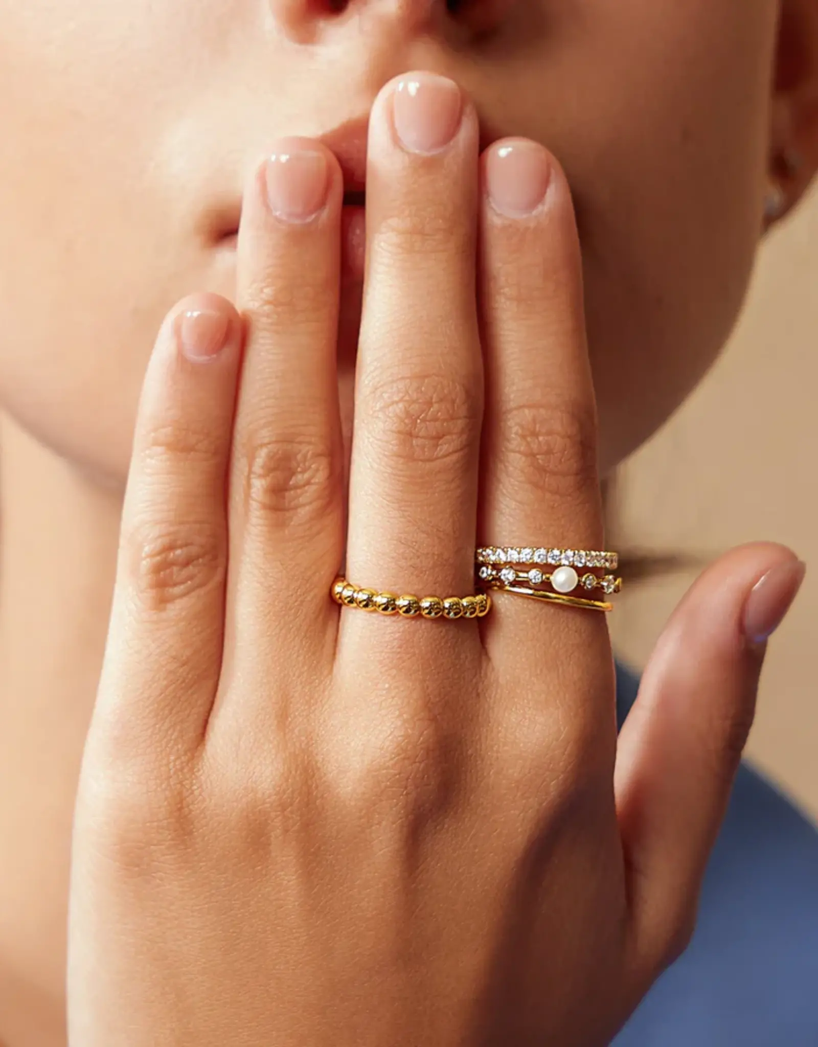 Ania Haie Ring - Chic creator freshwater pearl and white cubic - Goud 54