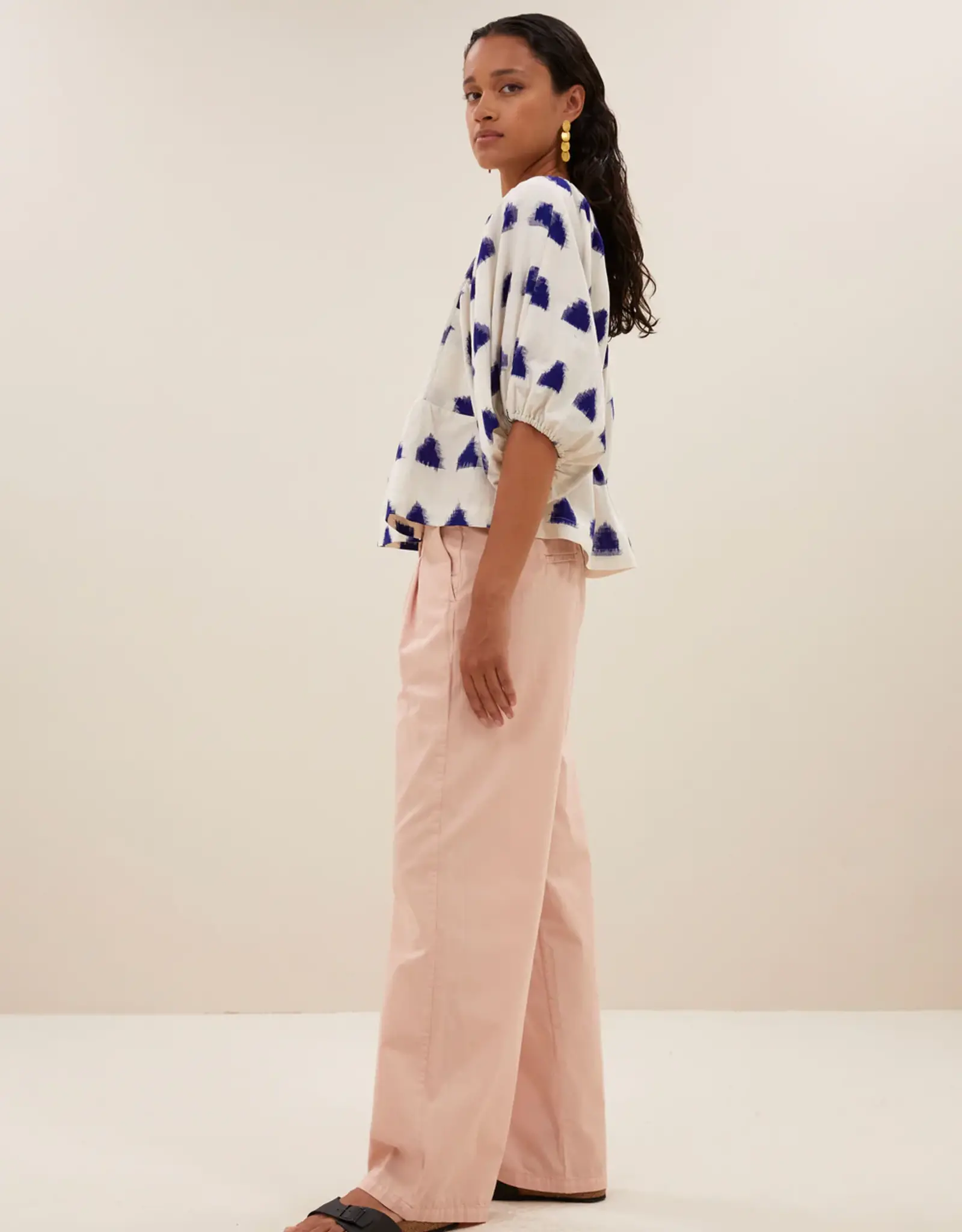 By-bar Blouse - avelon ikat - beige blauw