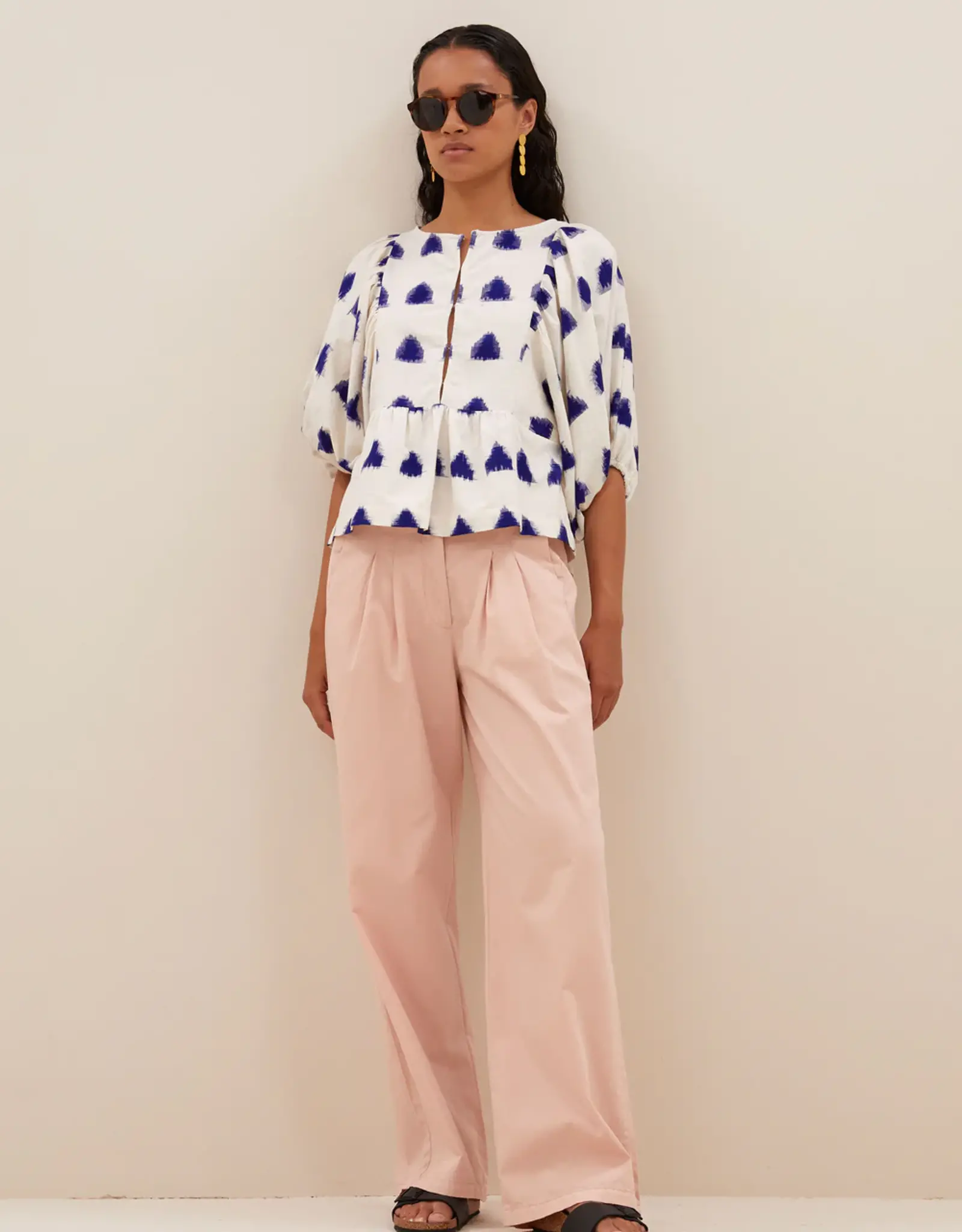 By-bar Blouse - avelon ikat - beige blauw