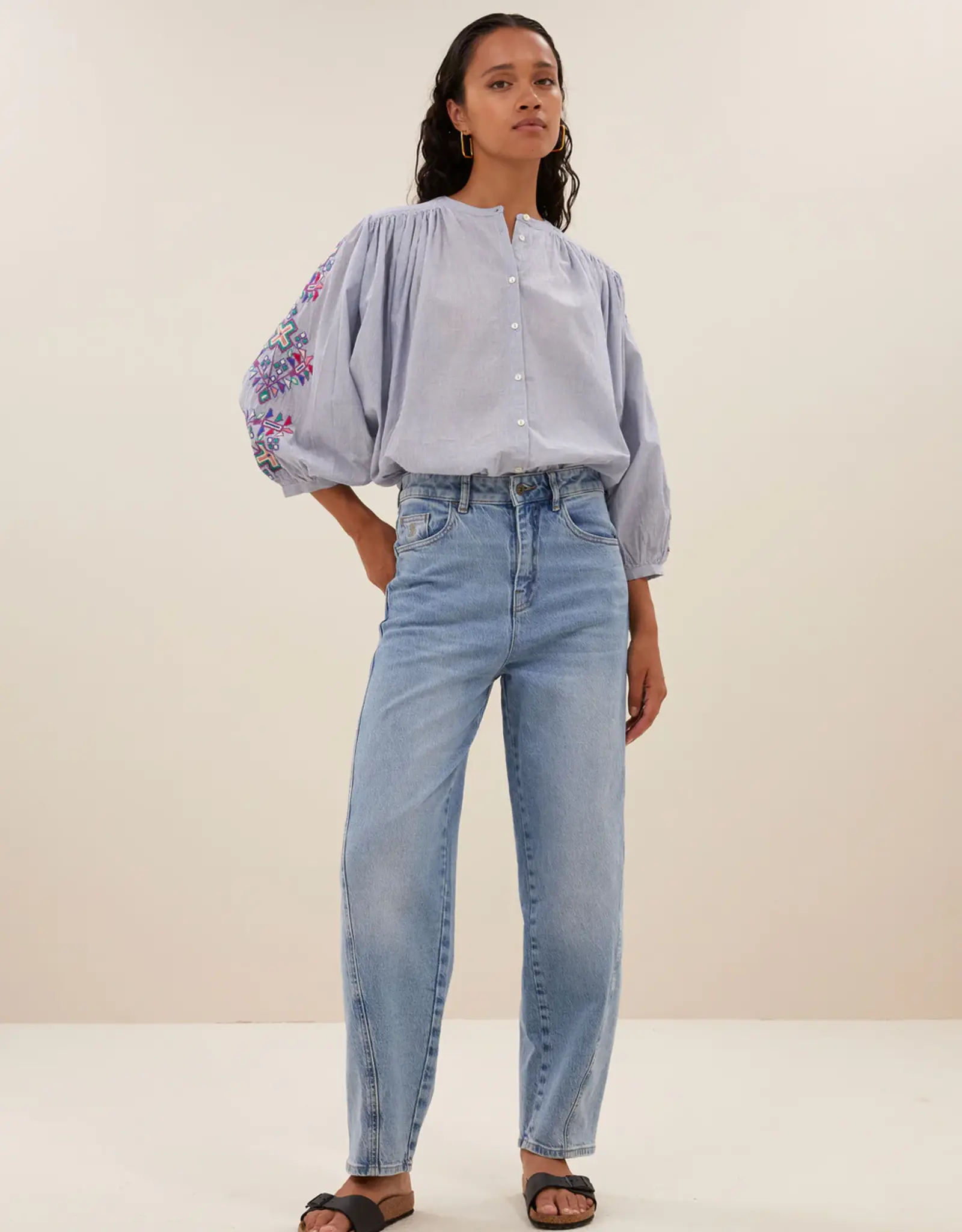 By-bar Blouse - becky pinstripe - blauw