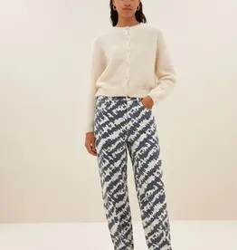 By-bar Broek - lew shade - print blauw/beige