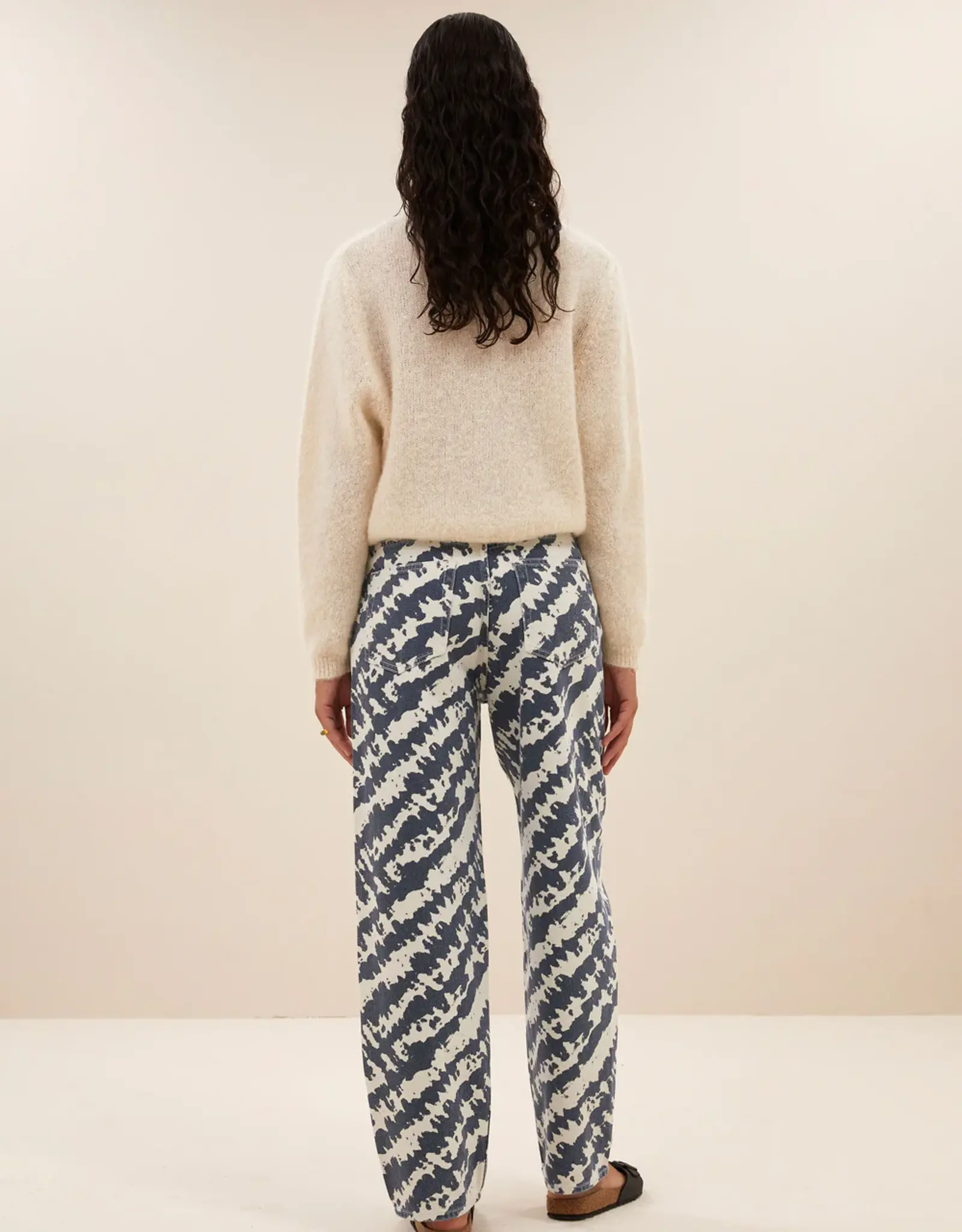 By-bar Broek - lew shade - print blauw/beige
