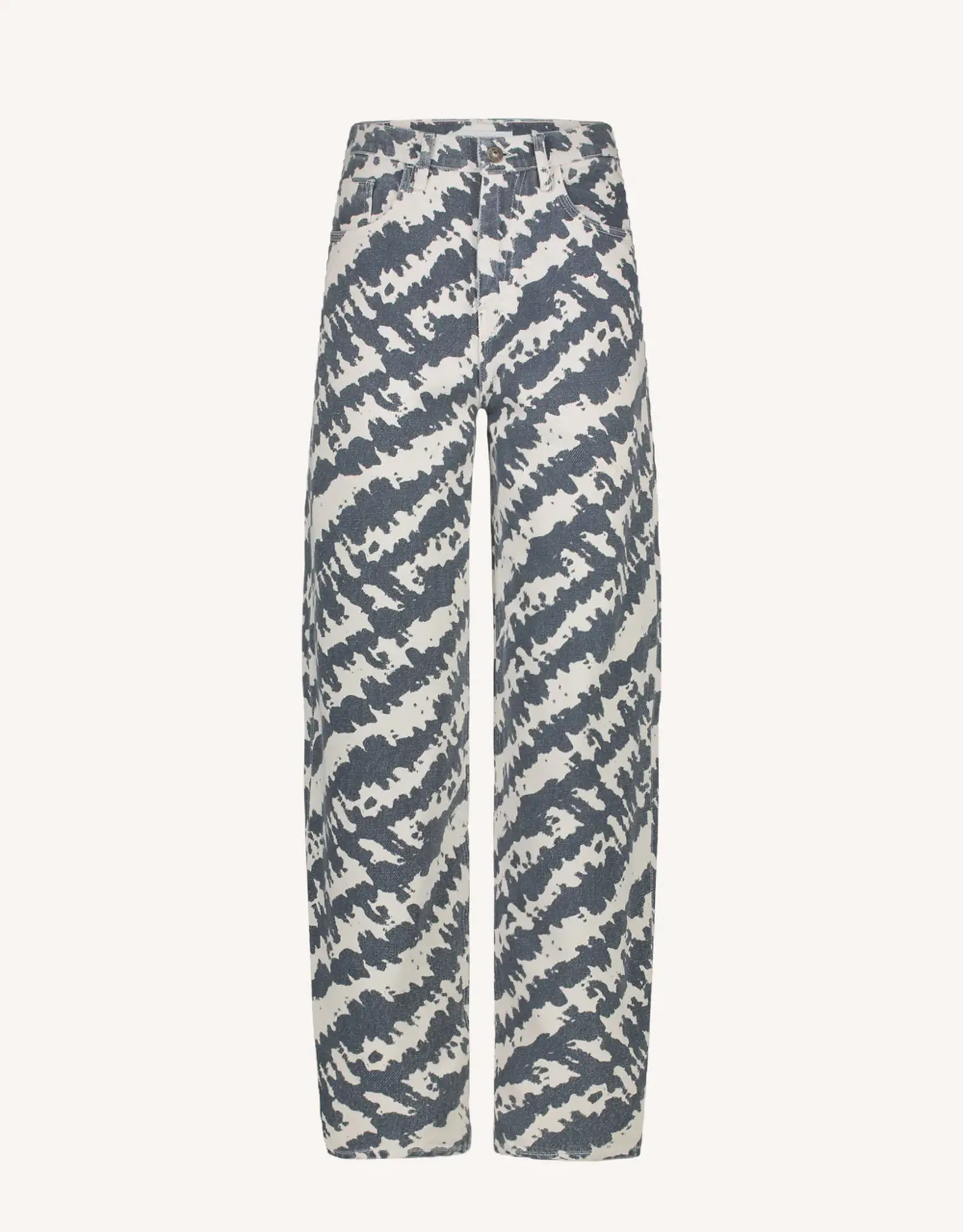By-bar Broek - lew shade - print blauw/beige