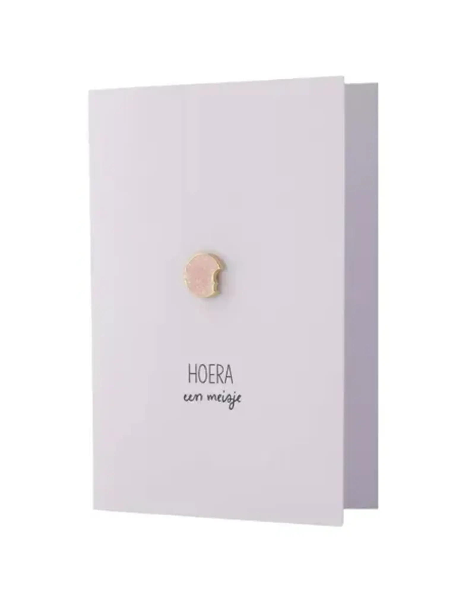 Zusss Wenskaart - Hoera een meisje broche wit roze