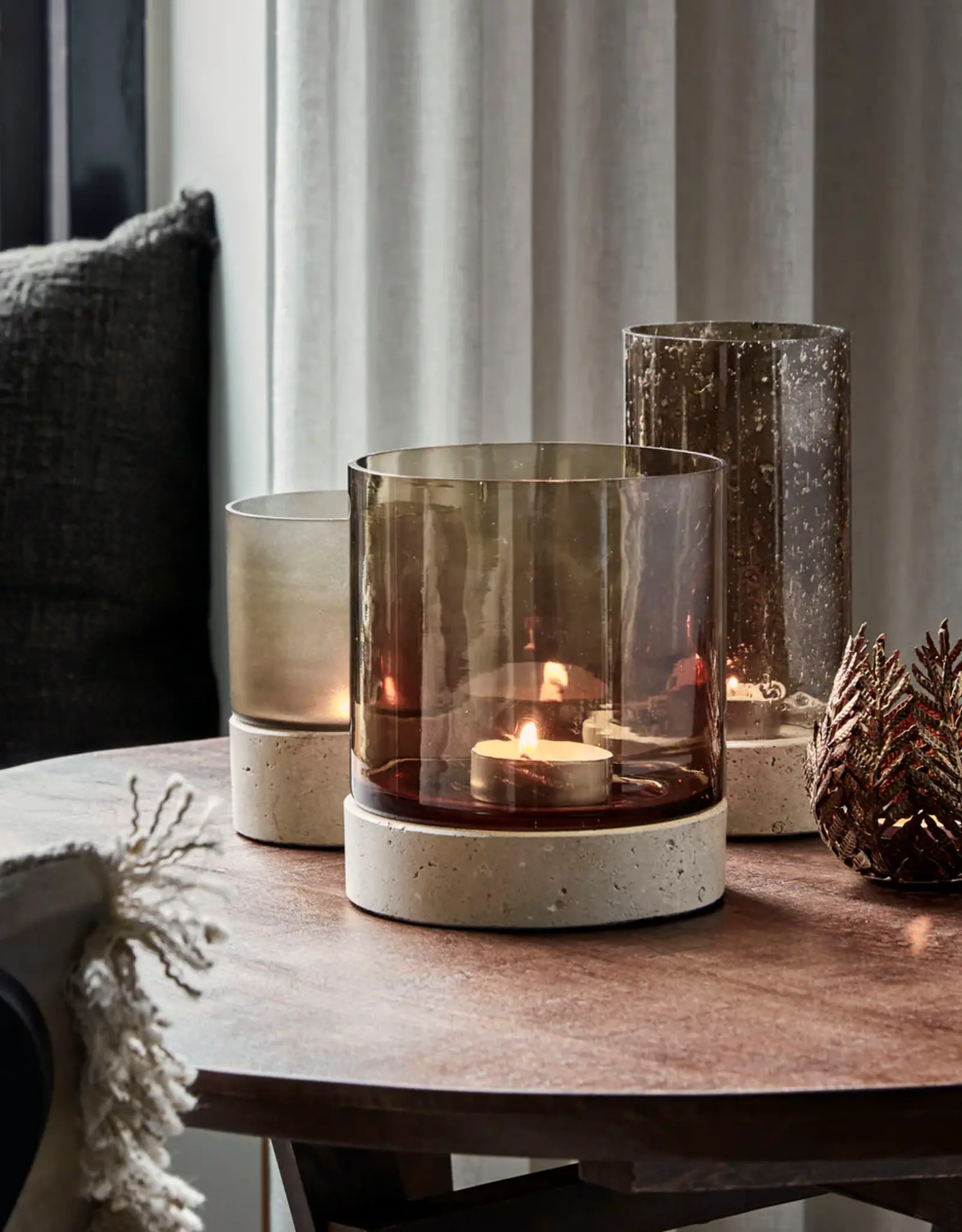 House Doctor Theelichthouder Rivo groot/helder - bruin