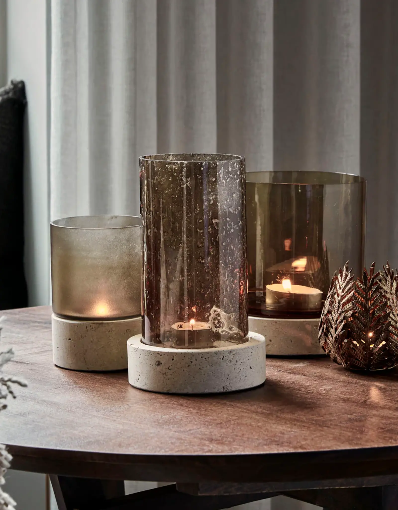 House Doctor Theelichthouder Rivo groot/smal/helder - bruin